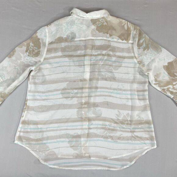 Chico's Floral Print Collared 3/4 Sleeve Blouse Women's 3 / XL Sheer White - Picture 2 of 13